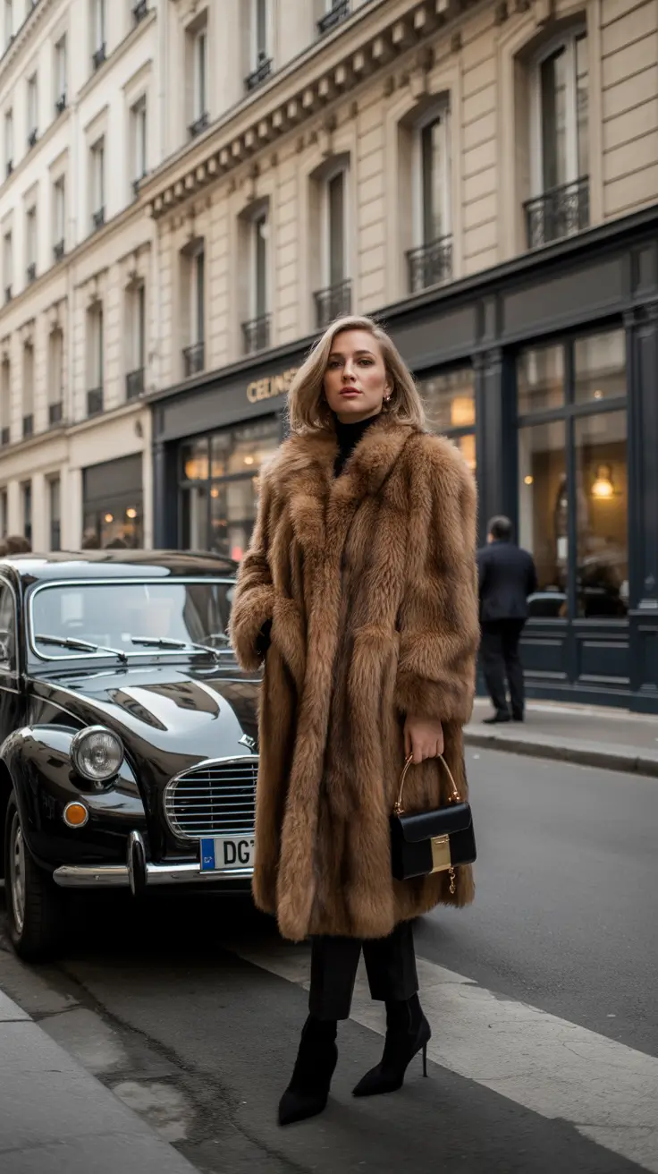 Elegant classy outfit for winter 2025-2026 Vintage Glamour in Fur