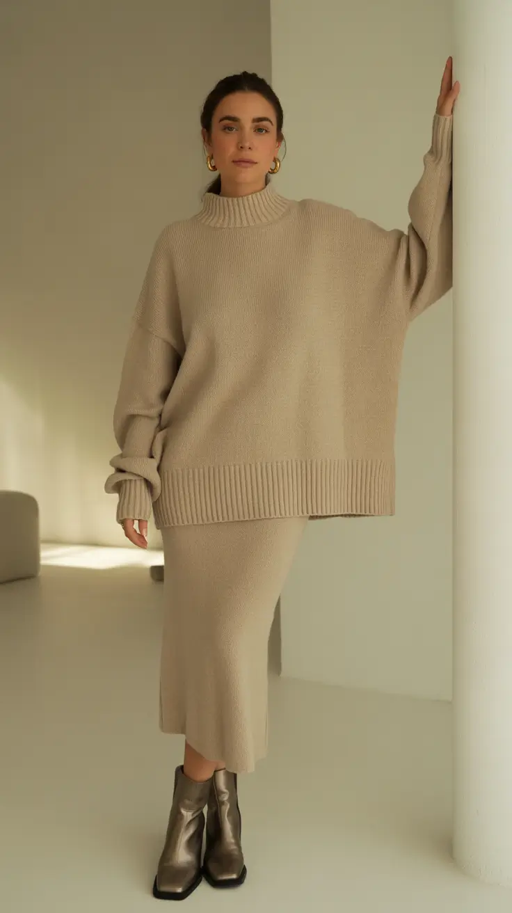 Elegant classy outfit for winter 2025-2026 Minimalist Knit Harmony