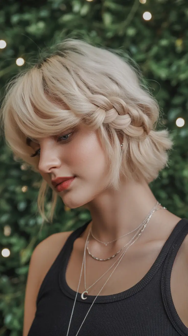 Fall bob hairstyle 2025 Textured Bob with Crown Braid