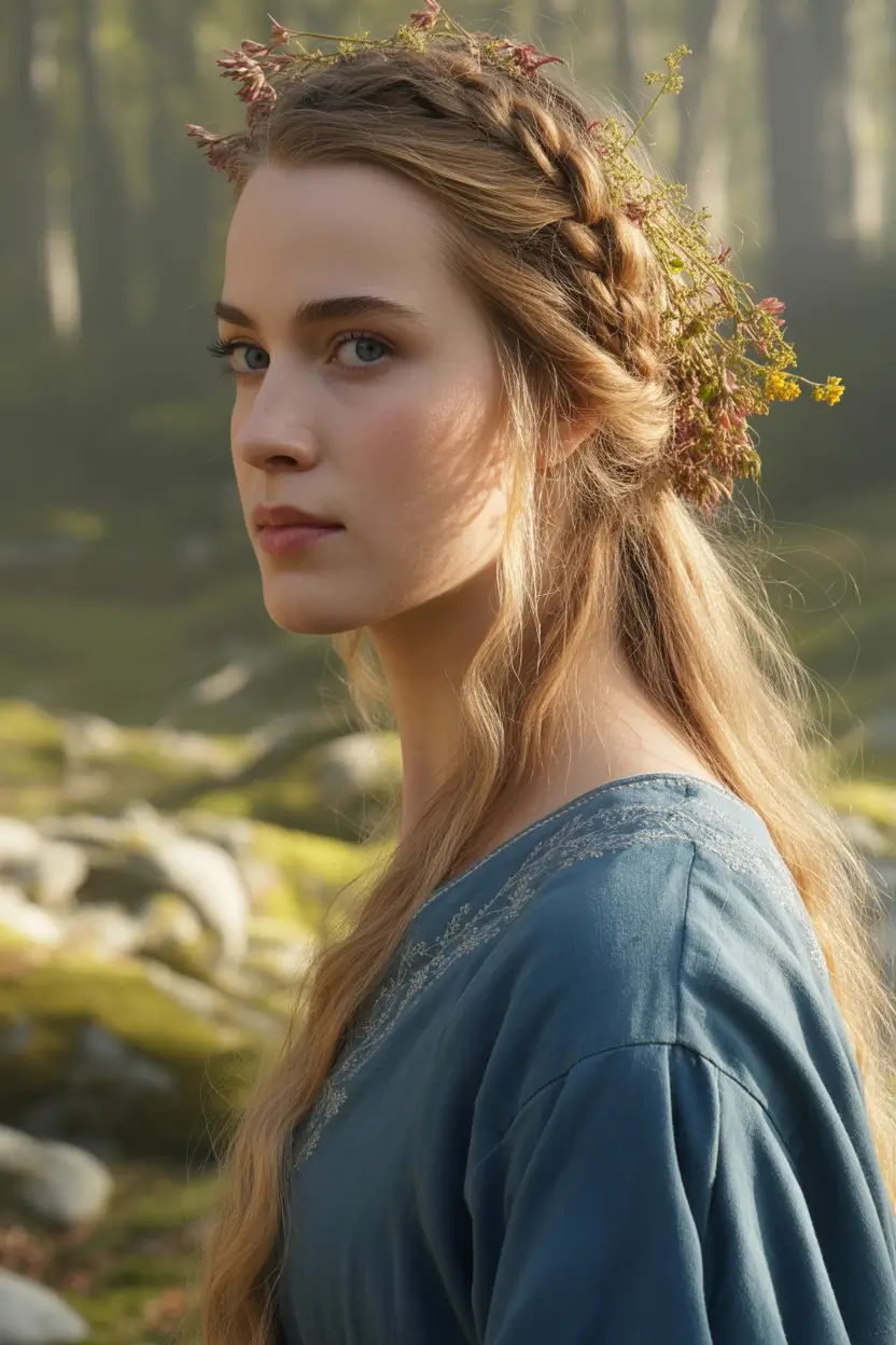 Fall braids hairstyle 2025 Woodland Halo Braid with Wildflower Accents