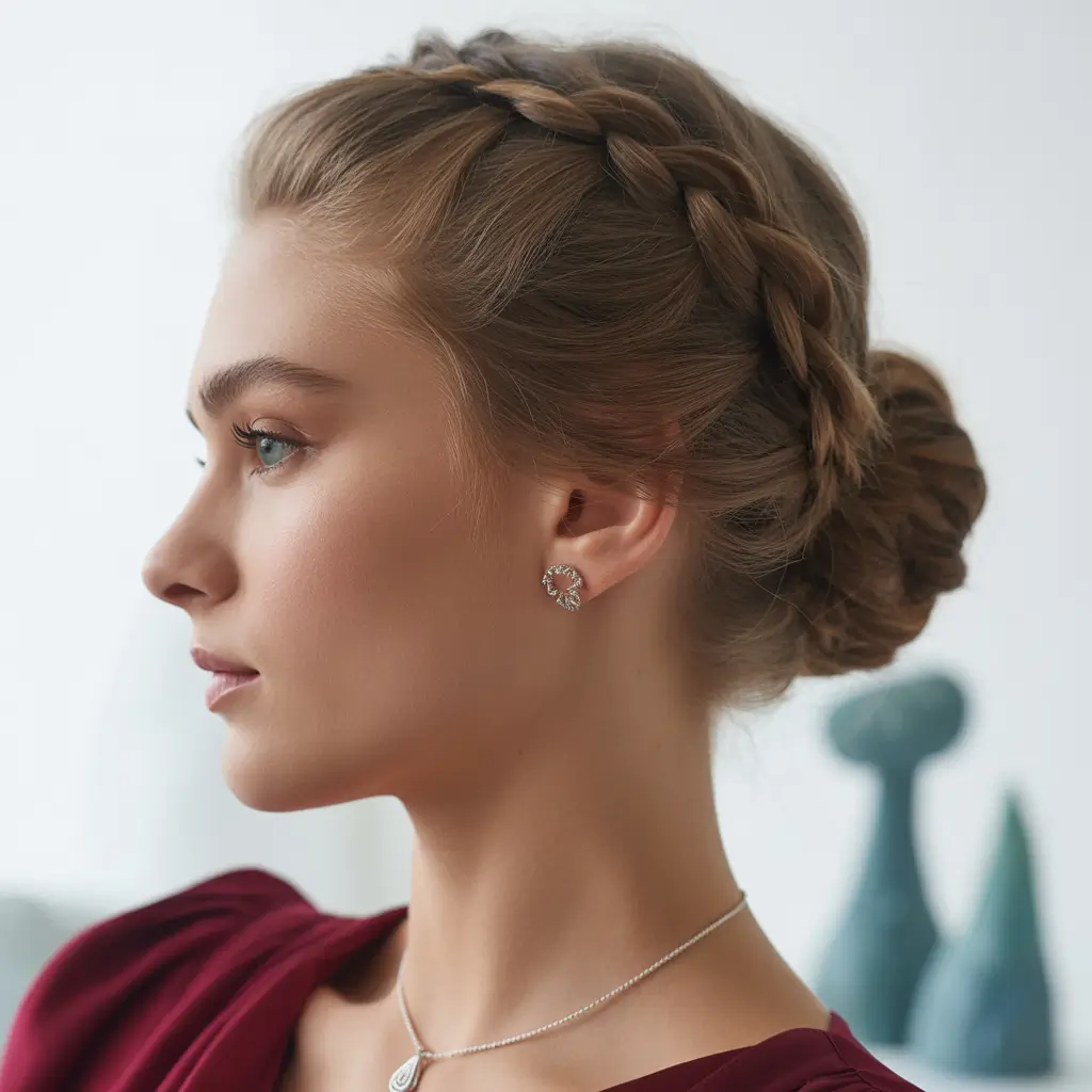 Fall braids hairstyle 2025 Structured Crown Braid with Sleek Bun