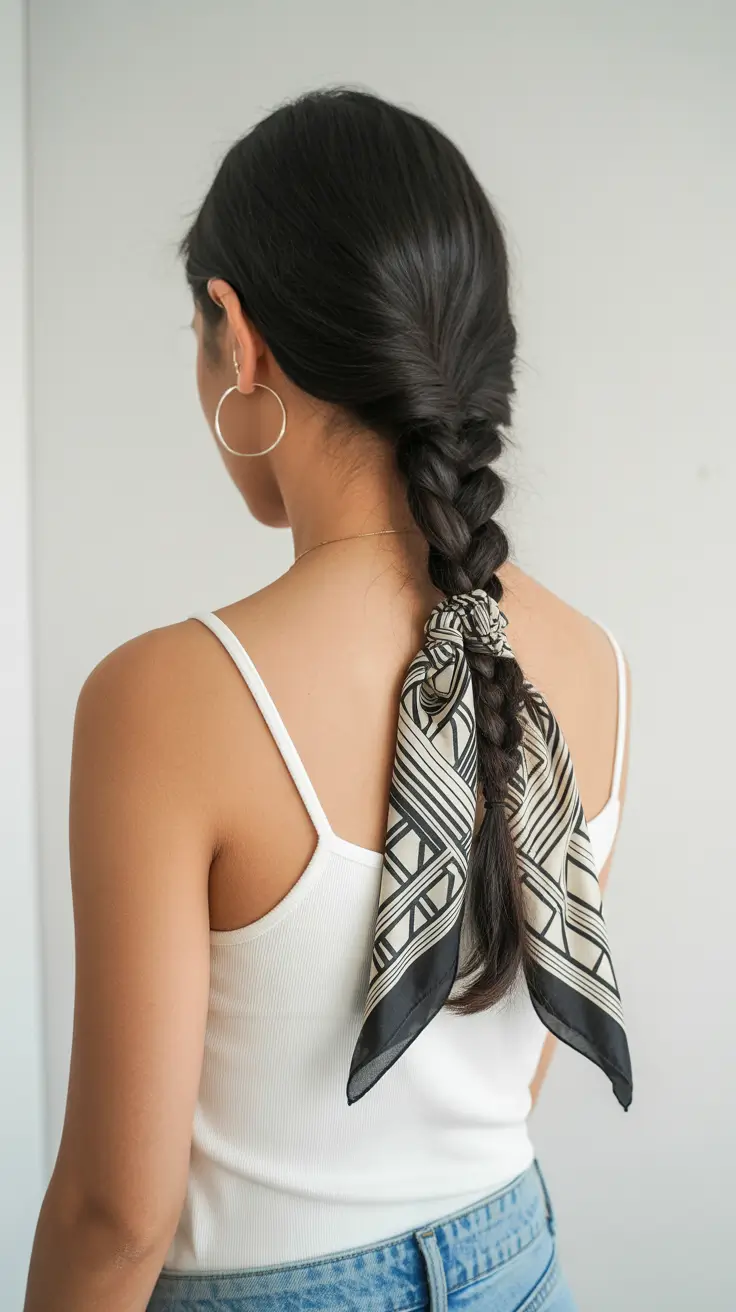 Fall braids hairstyle 2025 Low Scarf-Tied French Braid