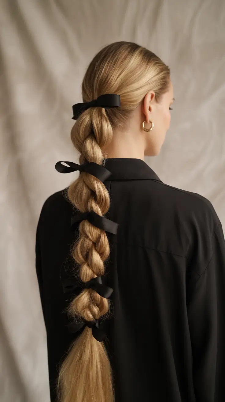 Fall braids hairstyle 2025 Bubble Braids with Velvet Ribbons