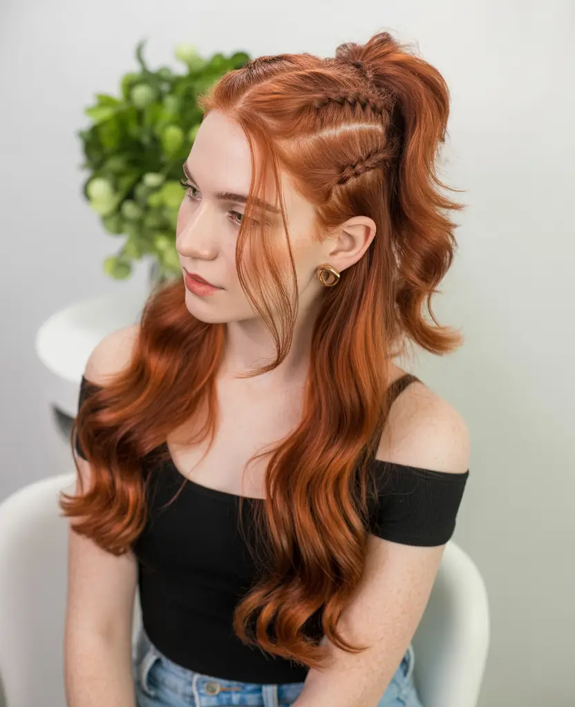 Fall braids hairstyle 2025 Modern Twist on the Half-Up Braid Pony