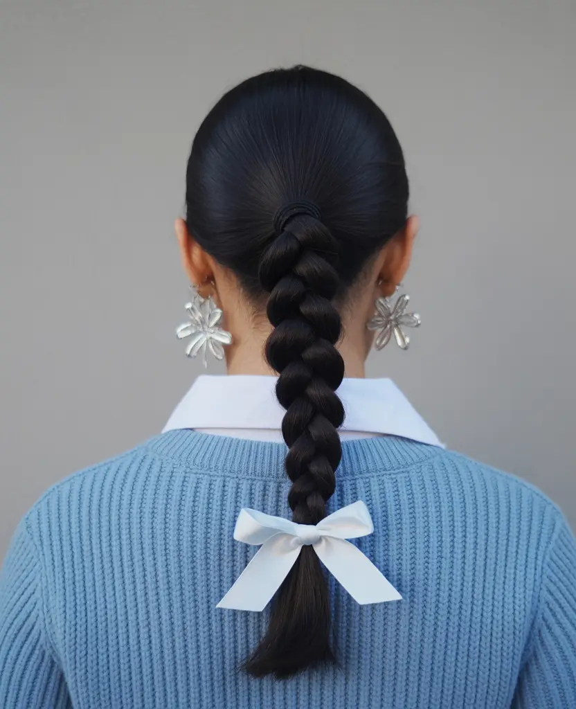 Fall braids hairstyle 2025 Minimalist Braided Ponytail with a Prep Twist