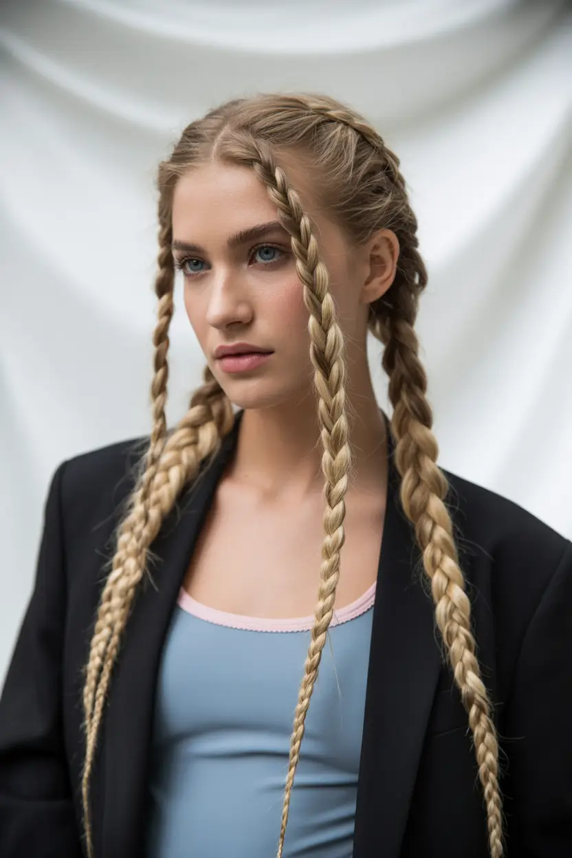 Fall braids hairstyle 2025 90s-Inspired Four-Part Feed-In Braids