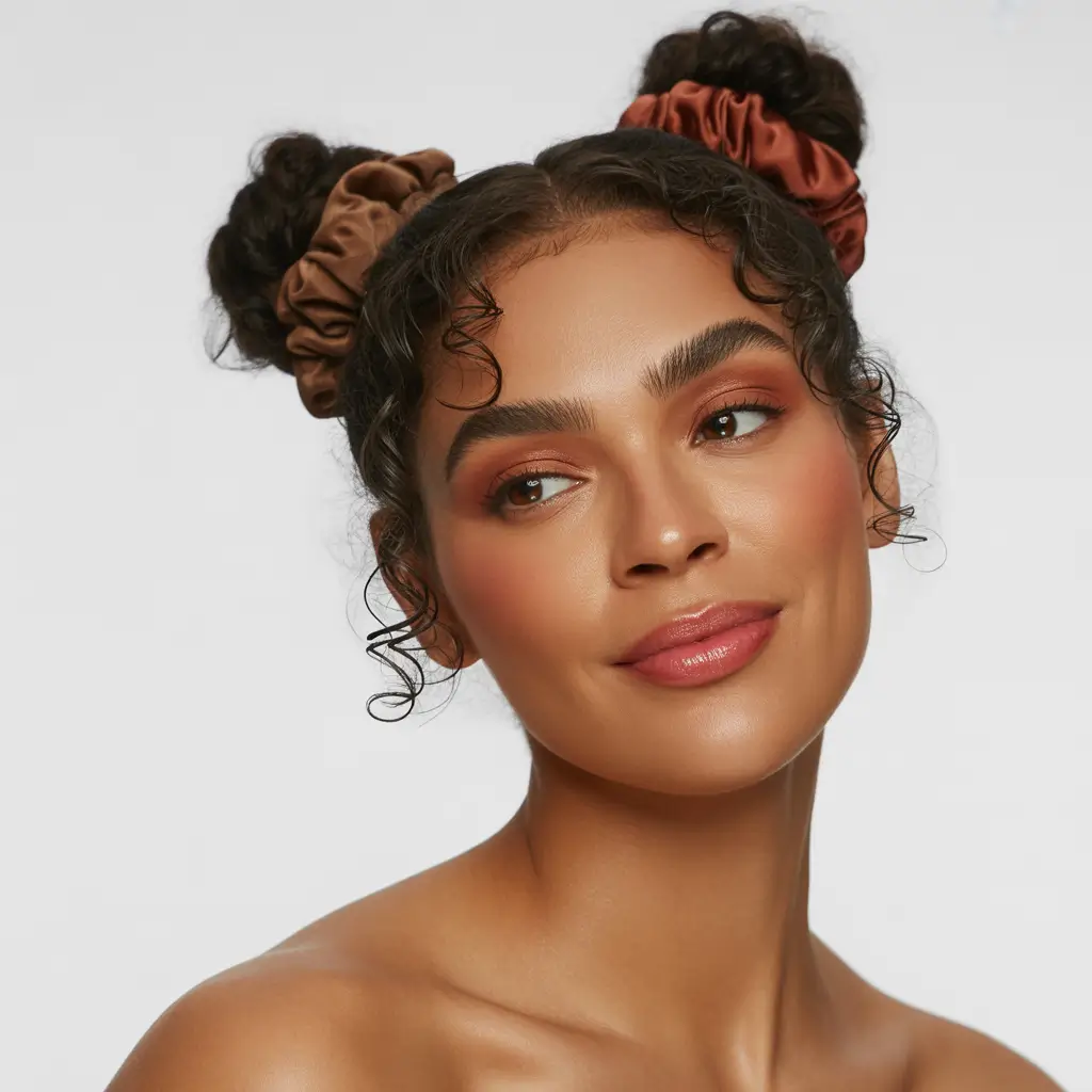 Fall hairstyle for long hairs Playful Scrunchie Space Buns