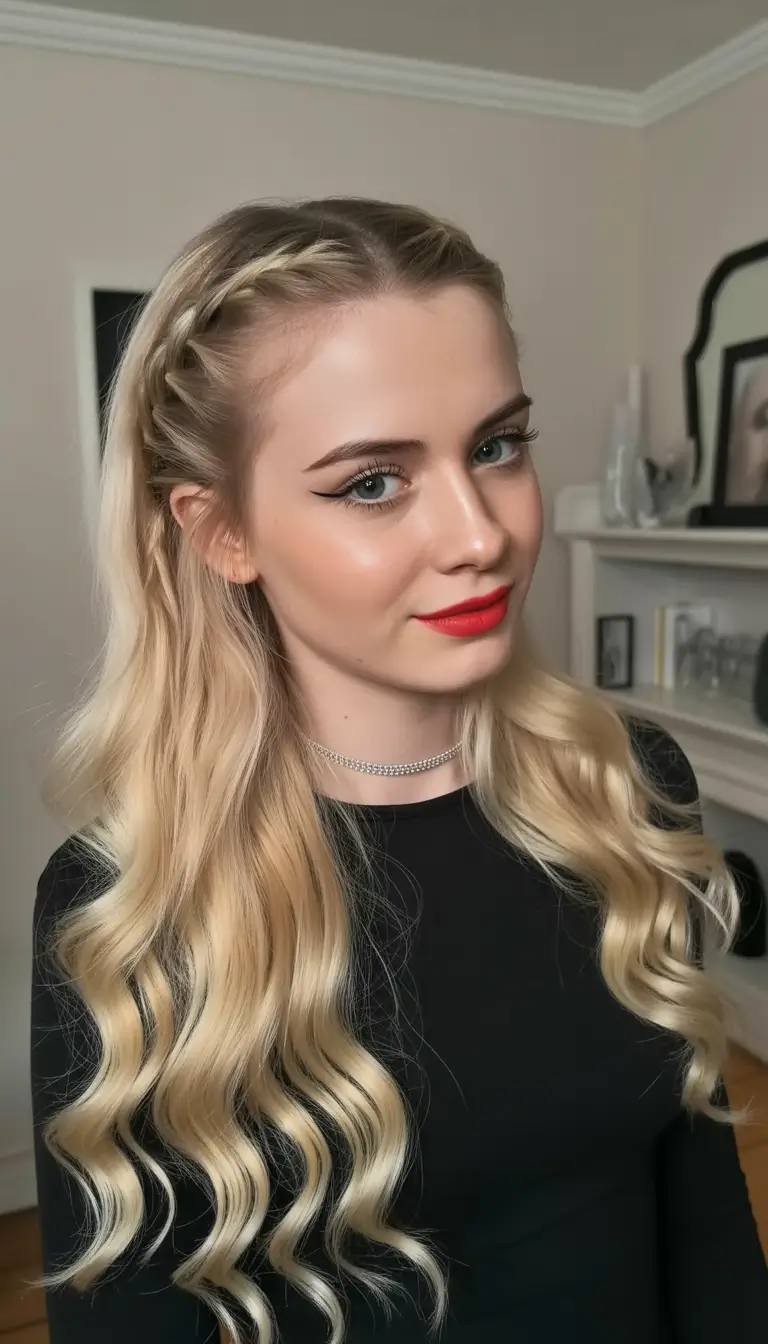 Fall hairstyle for long hairs Waves with a Crown Braid