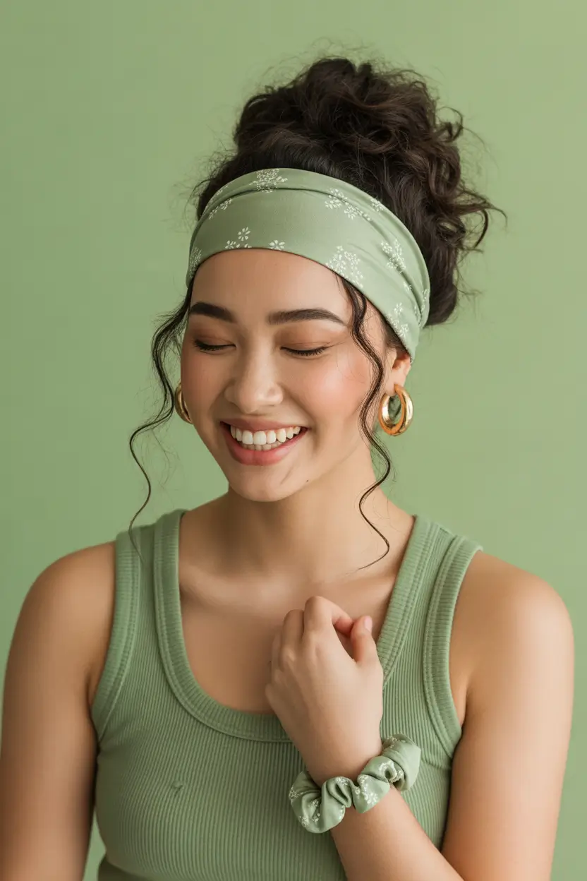 Fall hairstyle for long hairs Messy Bun with Headband Magic