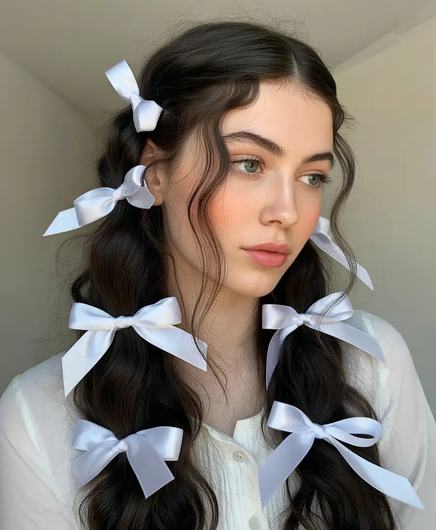 Fall hairstyle for long hairs Glossy Ribbons and Romantic Waves