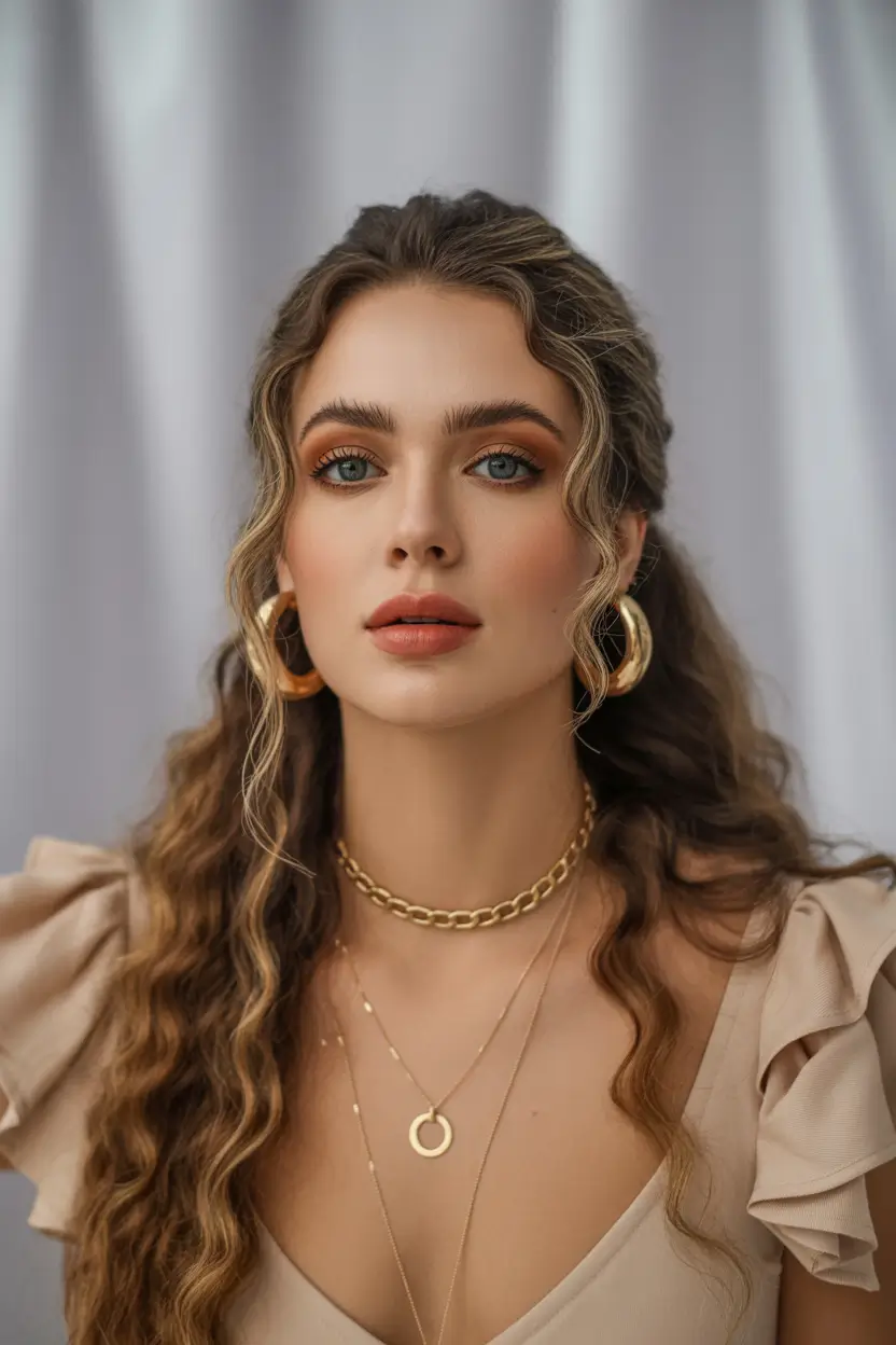 Fall hairstyle for long hairs Soft Boho Waves with Defined Tendrils