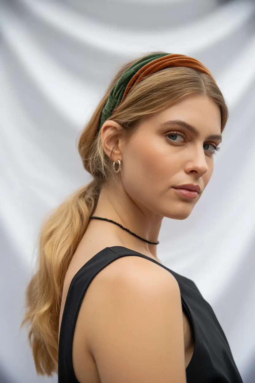 Fall hairstyle for medium hair 2025 Velvet Headband Low Pony