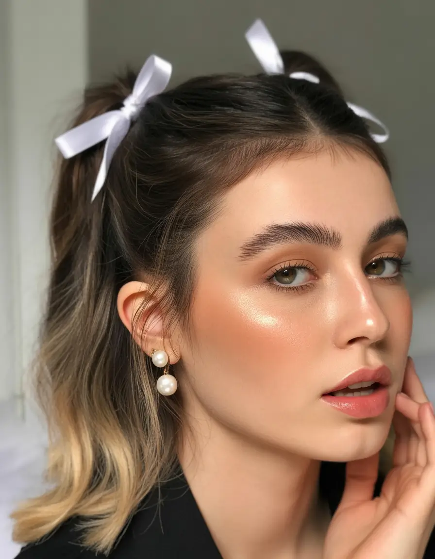 Fall hairstyle for medium hair 2025 Twin Ponytails with Bows