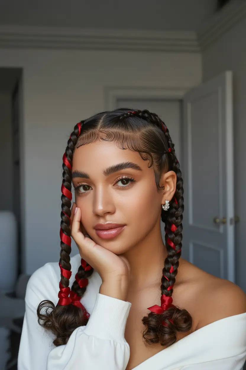 Fall hairstyle for medium hair 2025 Braided Ribbons with Curled Ends