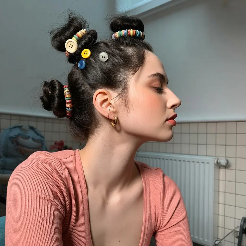 Fall hairstyle for medium hair 2025 Playful Buttoned Space Buns