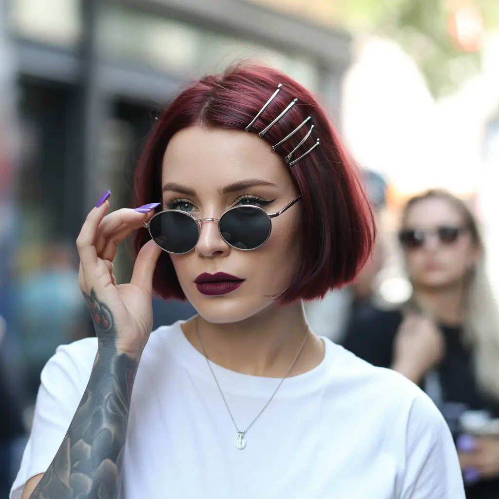 Fall hairstyle short hair 2025 Retro Bob with Statement Clips