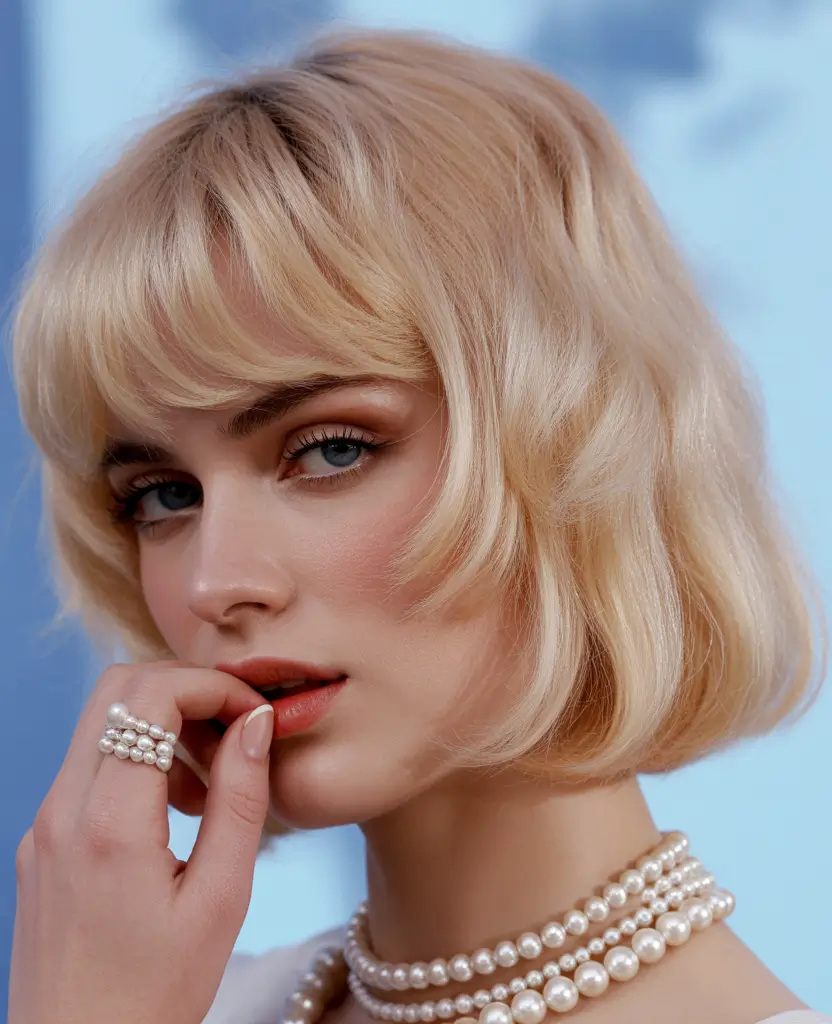 Fall hairstyle short hair 2025 Soft Blonde Waves With Rounded Fringe