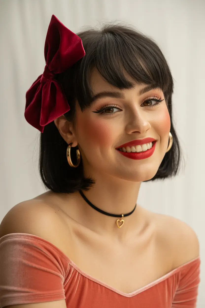 Fall hairstyle short hair 2025 Playful Bob With Velvet Bow