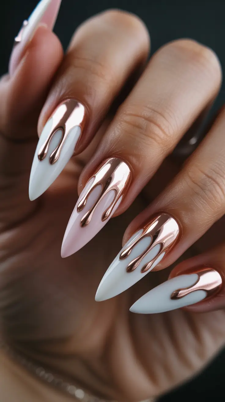 fall into winter 2025 nail ideas Molten Chrome Accents