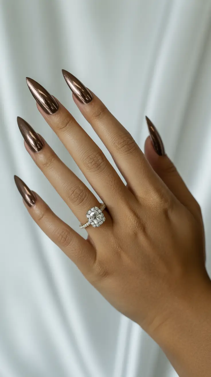 fall into winter 2025 nail ideas Molten Bronze Chrome