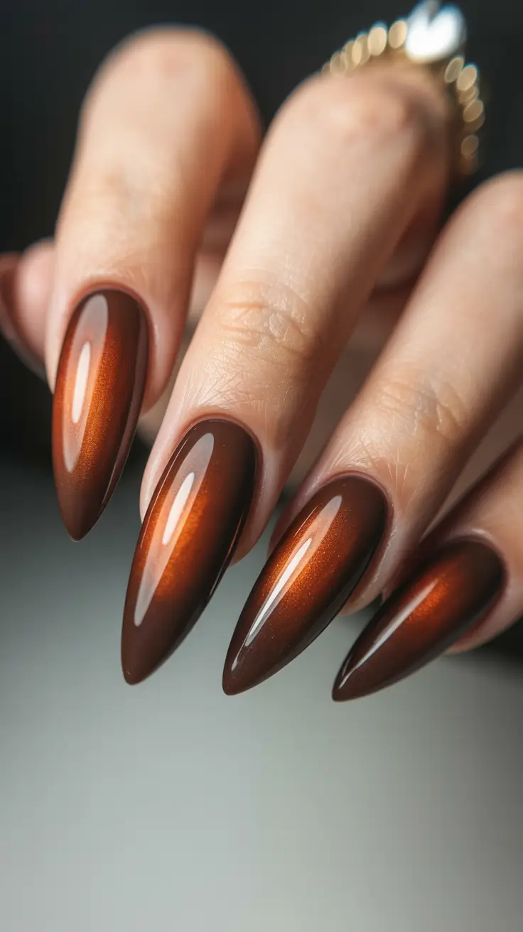fall into winter 2025 nail ideas Burnished Copper Glow