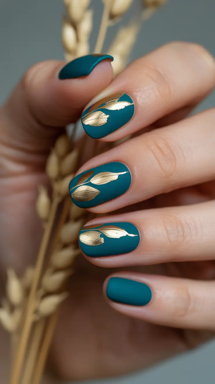 Teal and Gold Leaf Elegance
