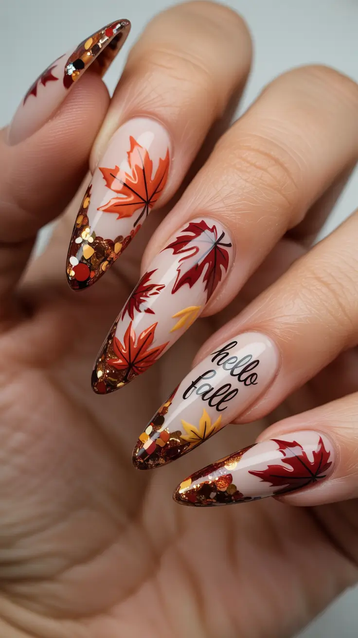 Fall Nails with 3D Effects 2025 Golden Maple Drama