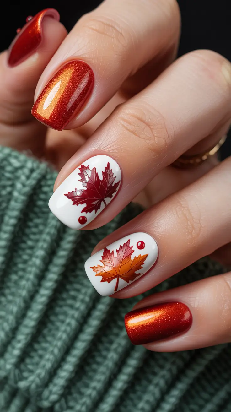 Fall Nails with 3D Effects 2025 Fiery Red Maple