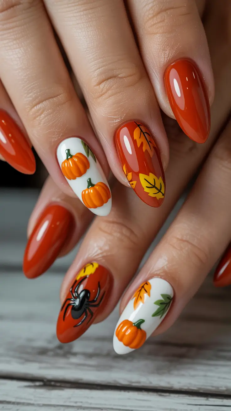 Fall Nails with 3D Effects 2025 Pumpkin Patch Charm