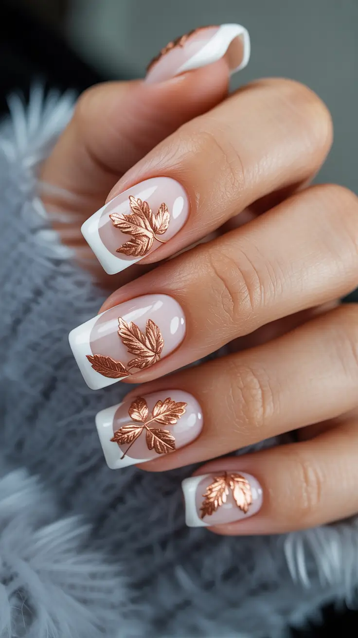 Fall Nails with 3D Effects 2025 Rose Gold French Elegance