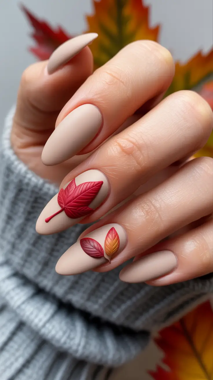 Fall Nails with 3D Effects 2025 Matte Autumn Minimalism
