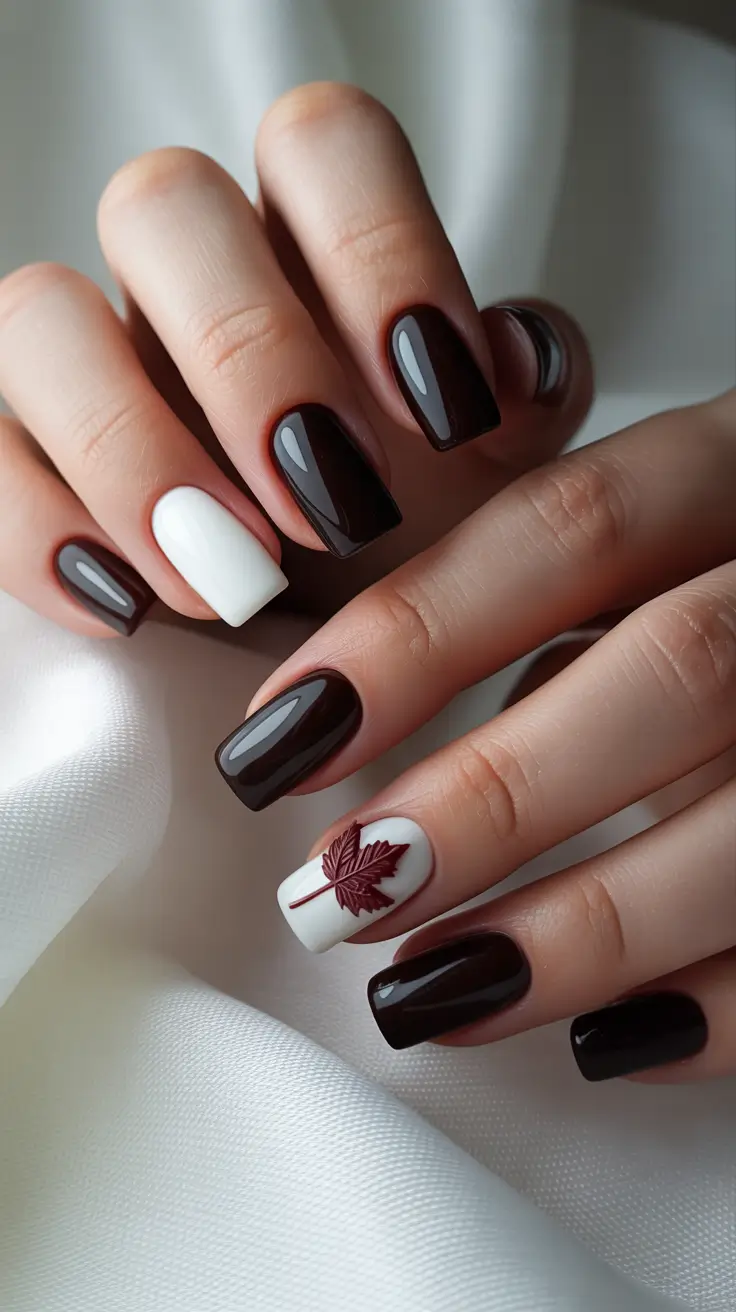 Fall Nails with 3D Effects 2025 Moody Burgundy Contrast