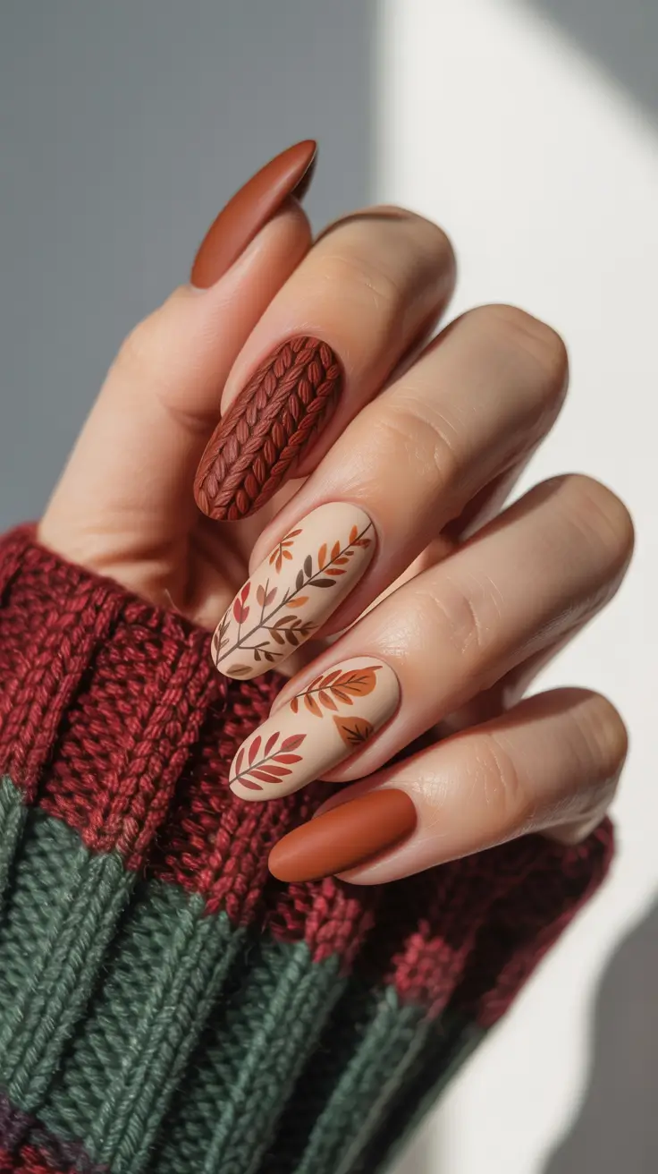 Fall Nails with 3D Effects 2025 Cozy Knit Texture