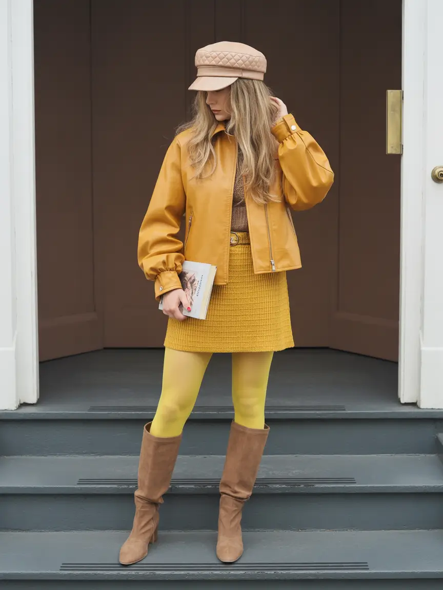 fall winter outfits 2025 Retro Honey Tones With a Bookish Twist