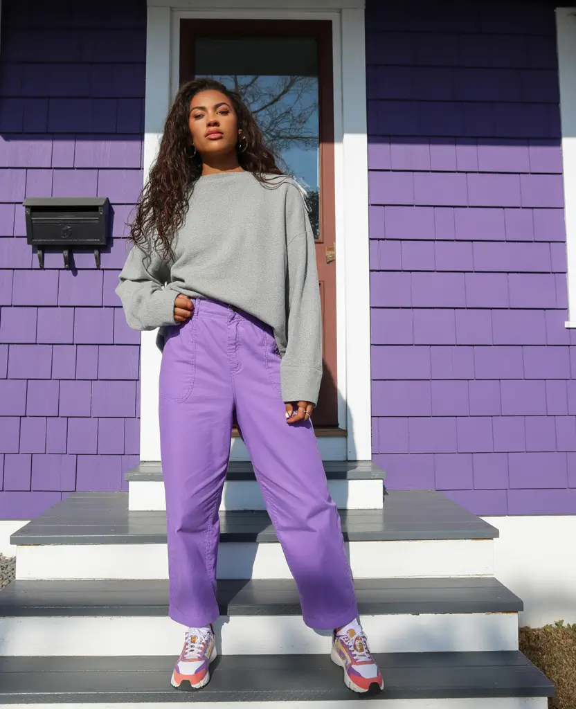 fall winter outfits 2025 Laid-Back Lilac for Crisp, Bright Days