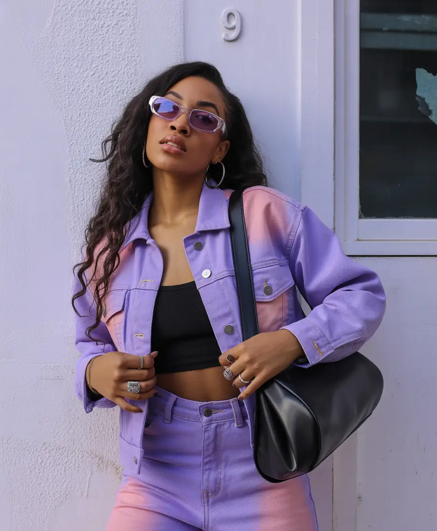 fall winter outfits 2025 Gradient Denim and Glossy Cool