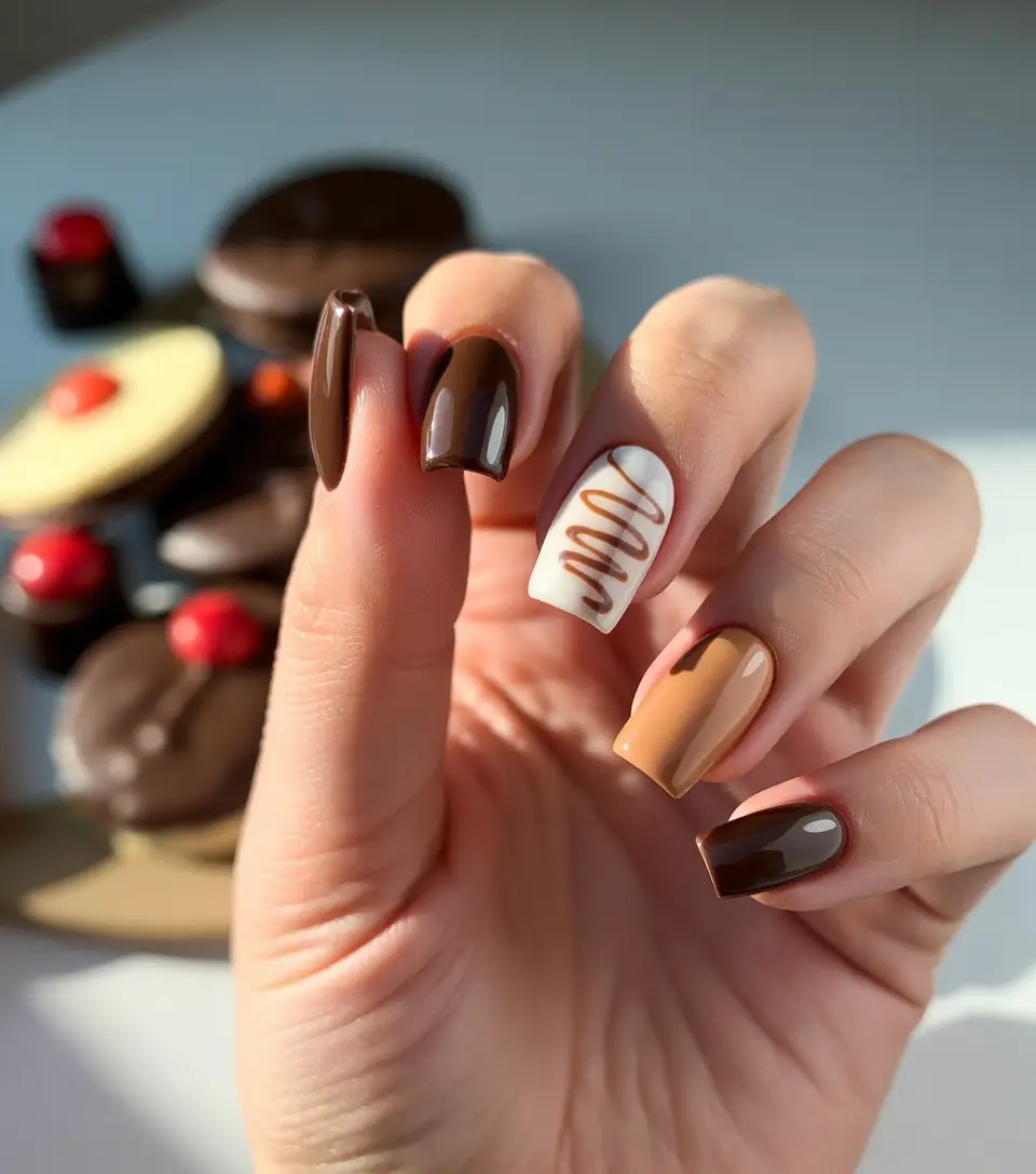 Fall Winter Nail Colors 2025-2026 Mocha Swirl Glam