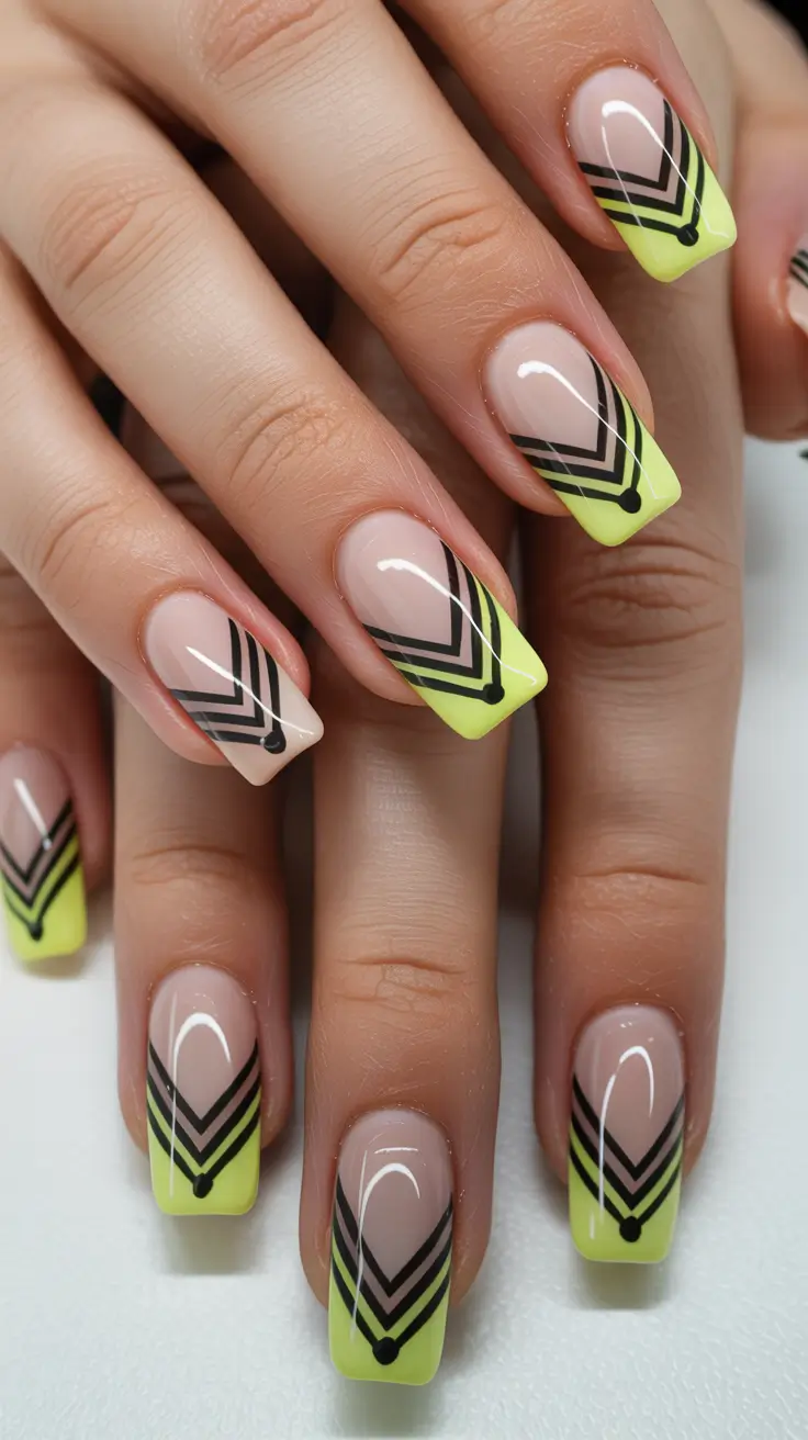 Modern Geometric Nails for Fall 2025 Neon Chevron Impact