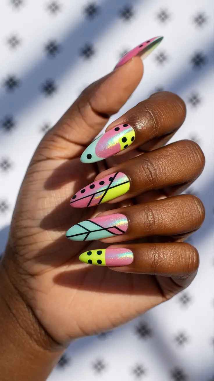Modern Geometric Nails for Fall 2025 Playful Neon Meets Geometry