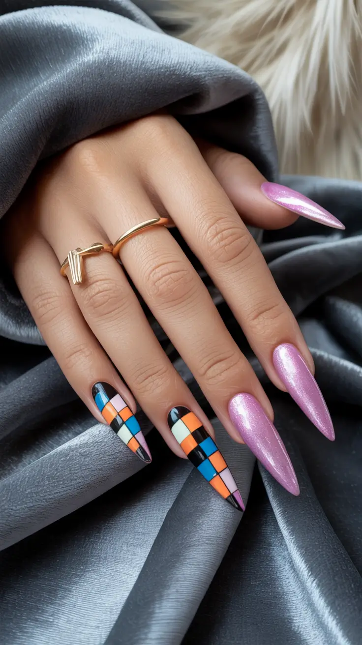 Modern Geometric Nails for Fall 2025 Checkerboard Chic