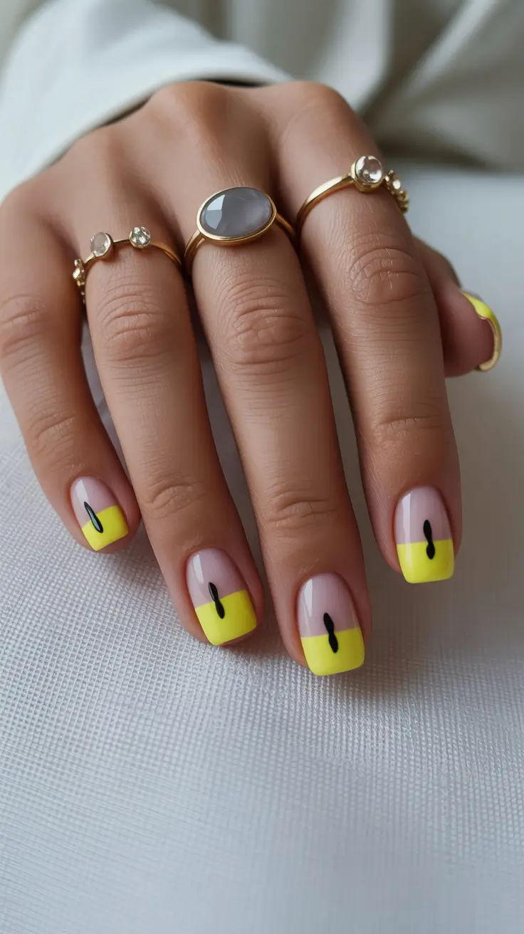 Modern Geometric Nails for Fall 2025 Minimal Pop of Yellow