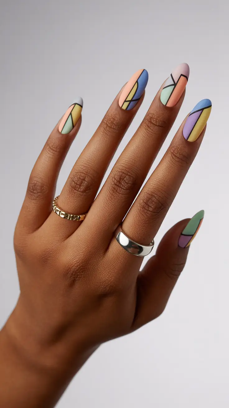 Modern Geometric Nails for Fall 2025 Pastel Geometry with a Matte Twist