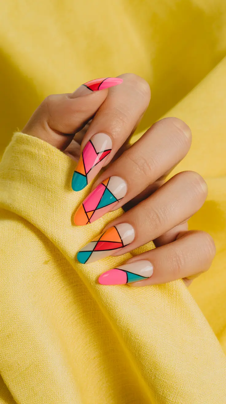 Modern Geometric Nails for Fall 2025 Neon Geometric Energy