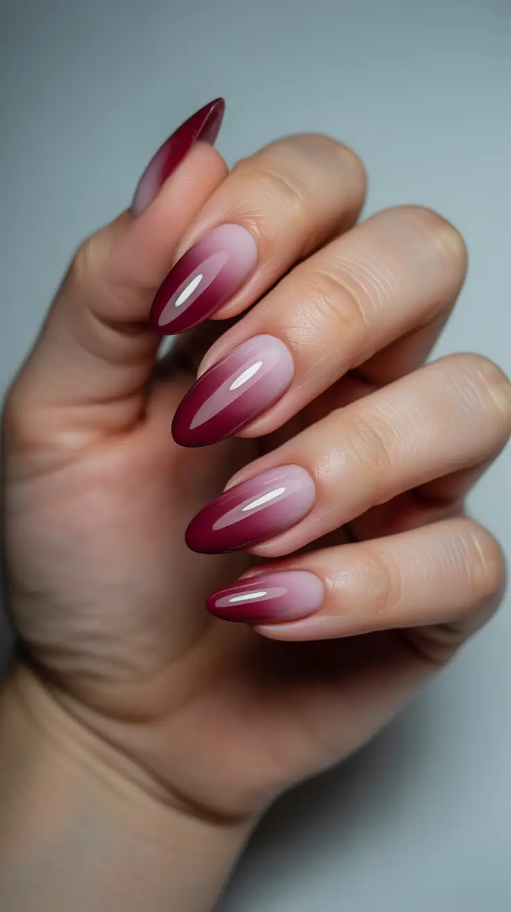 Ombré Fall Nail Designs 2025 Elegant Burgundy Fade for Crisp Autumn Days
