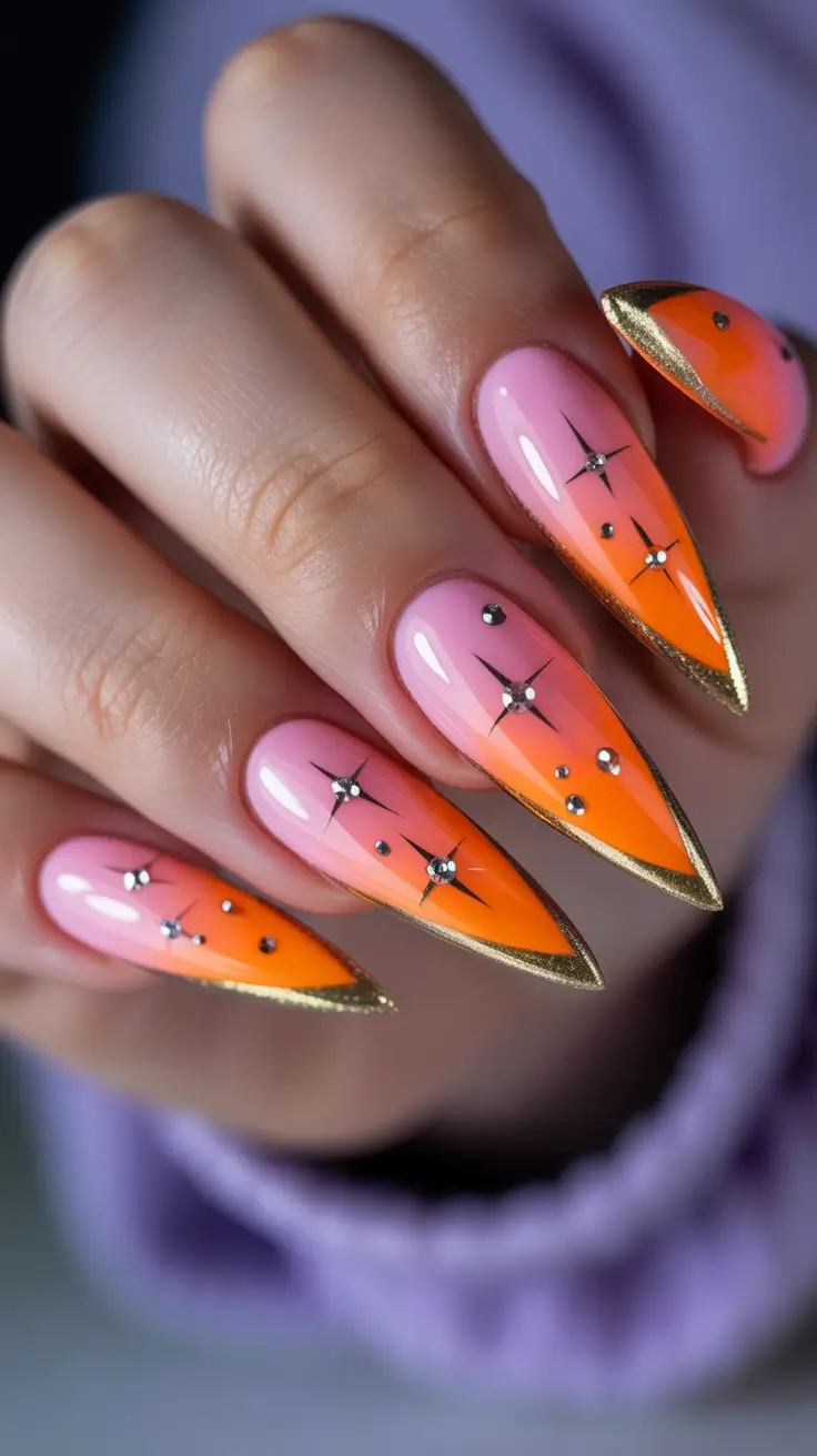 Ombré Fall Nail Designs 2025 Starlit Sorbet: Luxe Meets Play