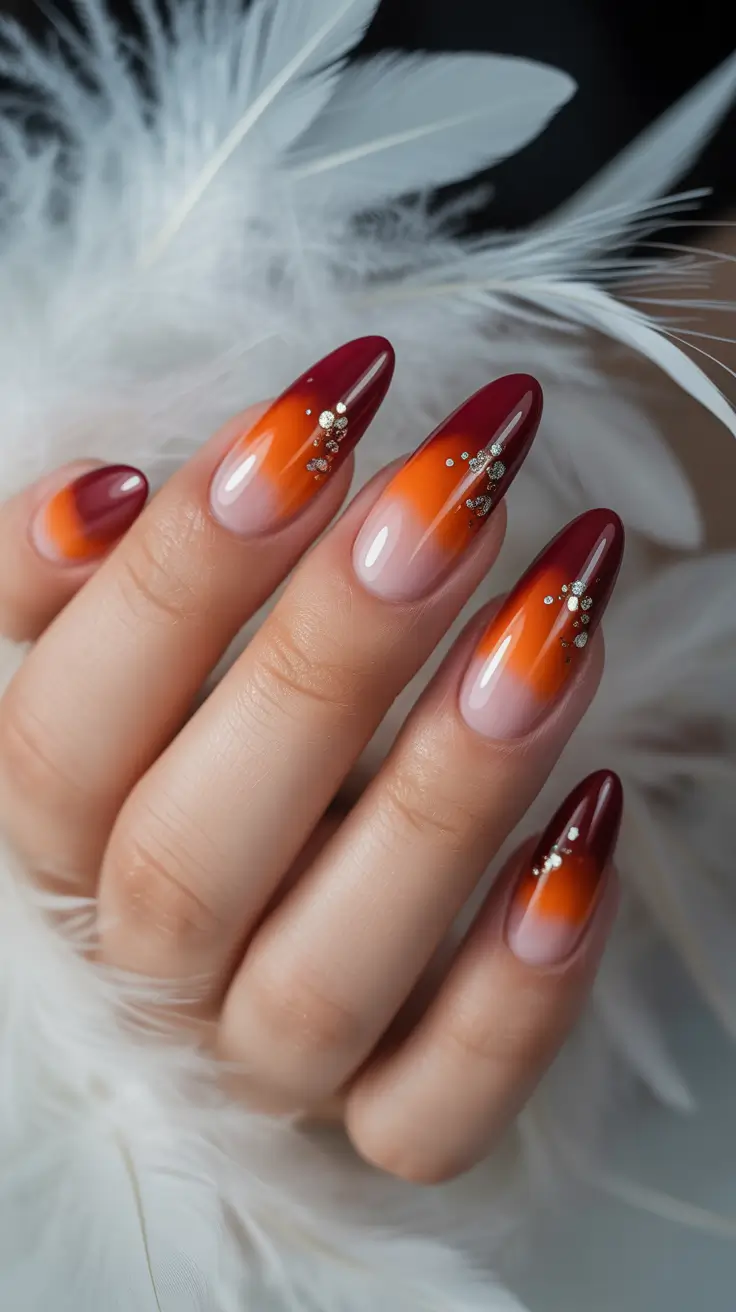 Ombré Fall Nail Designs 2025 Amber Sunset Ombré with Glitter Accents