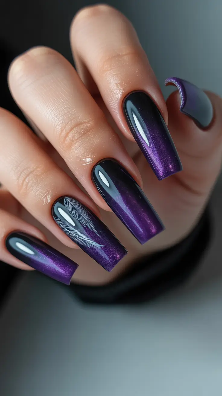 Ombré Fall Nail Designs 2025 Velvety Violet Ombré with Midnight Flair