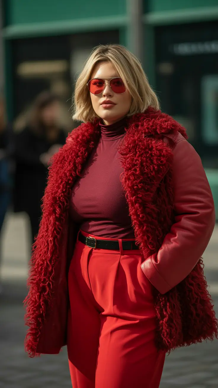 plus size winter outfits 2025-2026 Modern Layers in Rich Reds