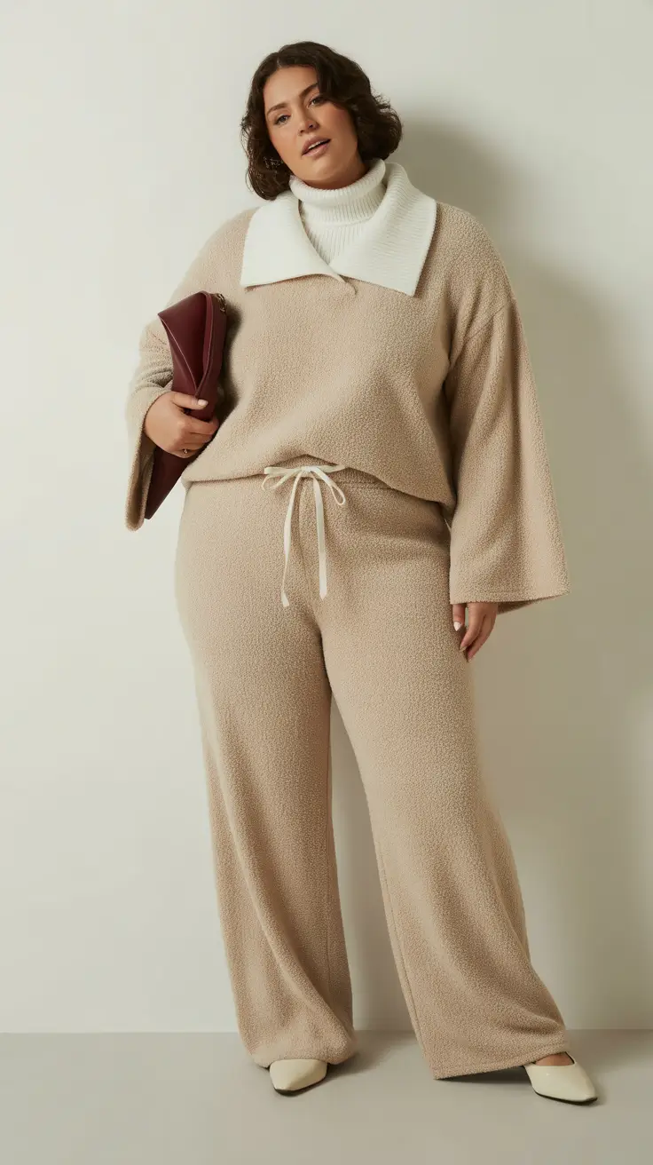 plus size winter outfits 2025-2026 Relaxed Neutral Co-ord