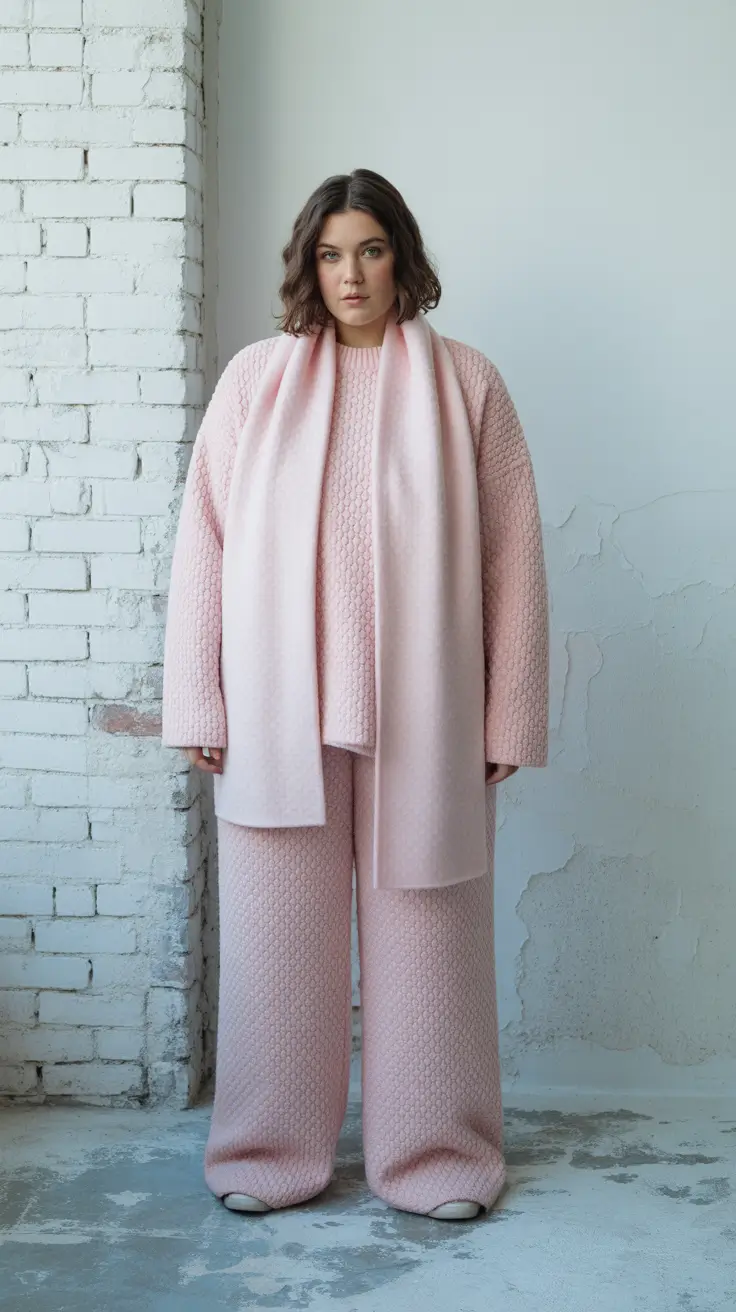 plus size winter outfits 2025-2026 Pastel Pink Comfort Aesthetic